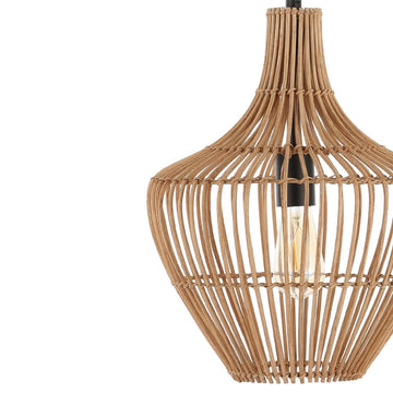 Lucas 13" Farmhouse Coastal Rattan 180" Cord Plug-In or Hardwired LED Pendant - JONATHAN Y